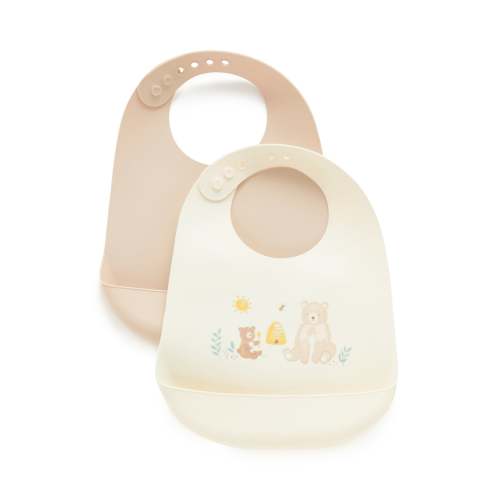 Beige Bear 2 Pack Silicone Bib - Baby Feeding - Purebaby - Purebaby