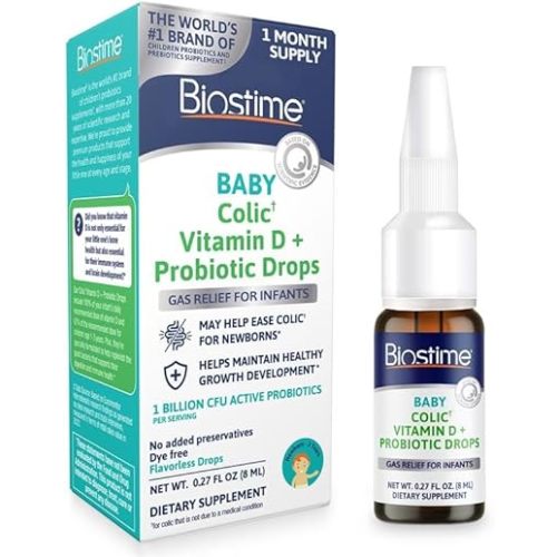 Biostime Baby Vitamin D & Colic Probiotic Drops for Newborns to 3 Years Old | 100% Daily Values Vitamin D for Bone & Immune Support – Eases Colic & Digestion| 32 Serving