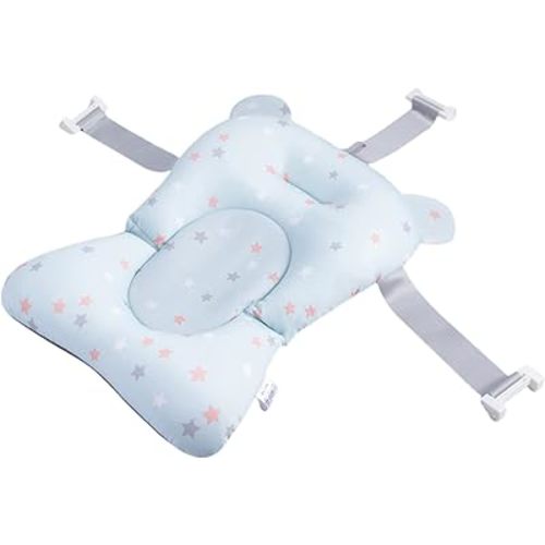 Baby Bath Cushion Pad Newborn Bathtub Mat Infant Bath Supporter Net Baby Bathtub Pillow Non-Slip Floating Bathing Tub Seat (Light Blue Star, 28cm*43cm*26cm)
