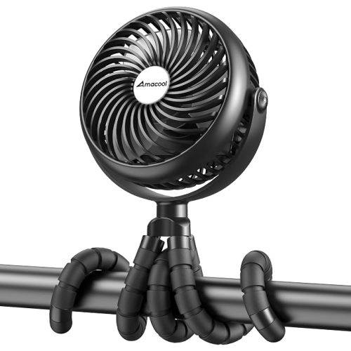 AMACOOL Baby Stroller Fan 5000mAh Rechargeable, Max 20H Cooling