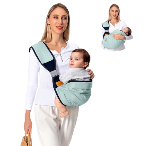Shiaon Baby Sling Carrier, Baby Carrier Newborn to Toddler(7-45lbs), Toddler Carrier with Safety Buckle, One Shoulder Adjustable Shoulder Strap, One Size Fits All, Green