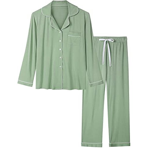 Cherrydew Women Bamboo Viscose Pajama Sets Super Soft Comfy Breathable Cooling Sleepwear Long Sleeve Button Down Loungewear