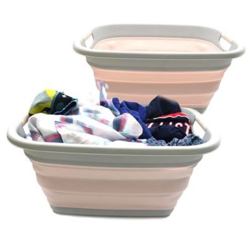 SAMMART 31L (8.1 gallon) Set of 2 Collapsible Plastic Laundry Basket, Pink