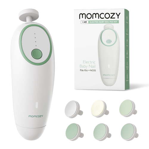 Momcozy Baby Nail File, Gentle Electric Nail Trimmer for Newborn, Infant Nail Clipper with Night Light, 7 Grinding Head Replacement Pads, Green