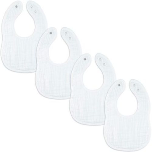 Comfy Cubs Muslin Cotton Baby Bibs, 4 Pack, Adjustable Size with Easy Snaps, Soft and Super Absorbent - White