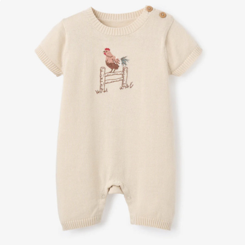 Rooster Embroidered Knit Shortall – Elegant Baby