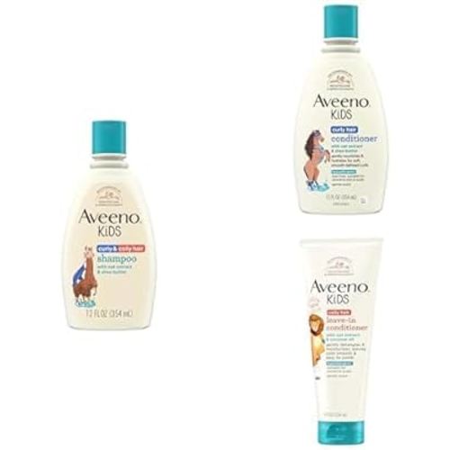 Bundle of Aveeno Kids Curly & Coily Hair Shampoo, Conditioner and Leave-In Treatement