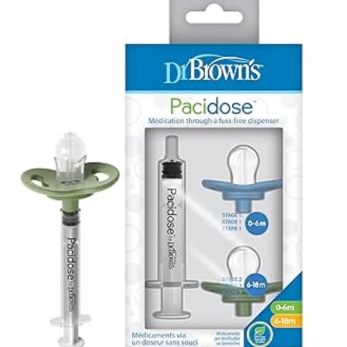Dr. Brown's Pacidose Pacifier and Liquid Baby Medicine Dispenser with Oral Syringe and Two Sizes of Pacifier Bulbs - 0-6m and 6-18m
