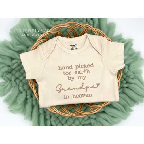 Embroidered hand picked for earth by my Grandpa in heaven Bodysuit Pregnancy Announcement, Heaven Sent by Grandpa, handpicked by Grandpa