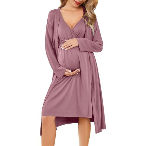 Ekouaer Maternity Nursing Gown and Robe Set Labor Delivery Nursing Nightgowns for Breastfeeding Pregnancy Clothes