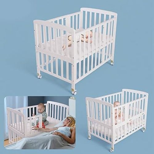 Flwrgirl Convertible Mini Baby Crib - Portable Bedside Bassinet with Mattress Included,3 Heights Baby Crib with Wheels for Newborns,Infant 0-18 Months,White