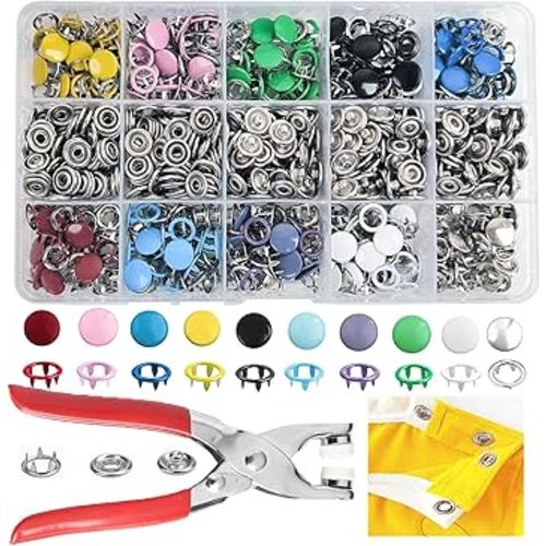 GTAAOY 800PCS Metal Snaps Buttons with Fastener Pliers Press Tool Kit Perfect for DIY Crafts Clothes Hats and Sewing, Snap Button Fasteners Kit for Clothing Sewing(200 Sets,10 Colors,9.5mm)