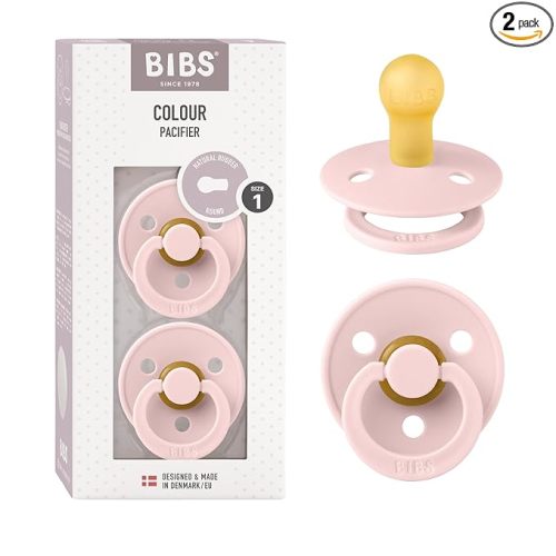 BIBS Pacifiers Colour Collection | Natural Rubber Baby Pacifier | Set of 2 BPA-Free Soothers | Made in Denmark | 0+ Months (Pack of 2) | Blossom