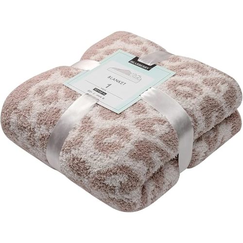 bearberry Fuzzy Leopard Knitted Throw Blanket Soft Cozy Warm Microfiber Blanket for Couch Sofa Bed Travel (Stone/Cream, 40"x50")