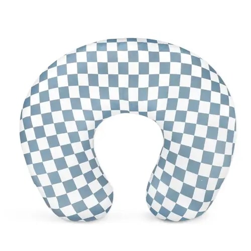 DILIMI Nursing Pillow Cover, Stretchy Removable Case for Breastfeeding Pillows, Ultra Soft Comfortable Slipcover for Baby Girl and Boy, Blue Checkerboard