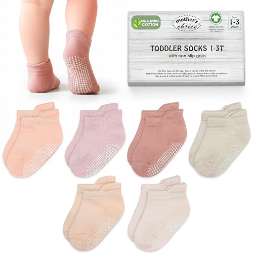 Organic Cotton GOTS Certified Ankle Baby Socks 6 Pairs, 6M - 5Y For Infants & Toddler Socks Non Slip Baby Girl & Boy Socks