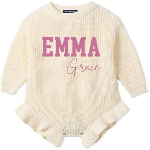 Personalized Chunky Knit Sweater Romper, Custom Baby Name, Embroidered Baby Outfit, Infant One-Piece Keepsake