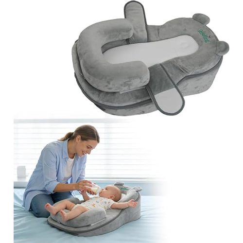 Rootling Baby Feeding Pillow, Anti Overflow Feeding Pillow for Reducing Spit-Up, Safety Nursing Pillow, Baby Lounger Reflux Wedge Breastfeeding, Removable top and Bottom