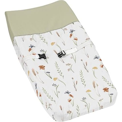 Sweet Jojo Designs Boho Floral Garden Flower Girl Baby Changing Pad Cover Infant Newborn Diaper Table Change Mat Sheet Sage Green Watercolor Bohemian Floral Farmhouse Vintage Shabby Chic Beige Nature