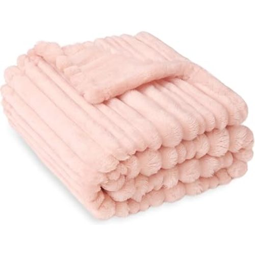 HOMRITAR Pink Striped Design Baby Blanket for Boys Girls Fluffy Fleece