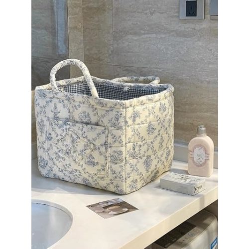Car Storage Basket Quilted Boho Fabric Nursery Hamper for Clothes