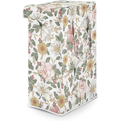 Sweet Jojo Designs Blush Pink Yellow Vintage Floral Boho Girl Laundry Hamper Foldable Dirty Clothes Basket with Handles Baby Nursery Kid Bedroom Teen Bathroom Bohemian Shabby Chic Farmhouse Wildflower