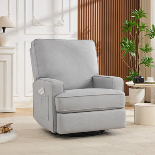 Isabelle & Max™ 32.6" Wide Oversized Upholstered Swivel Reclining Glider With Storage Pocket | Wayfair