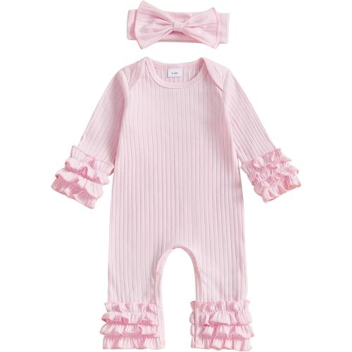Newborn Baby Girl Clothes Jumpsuit Ruffle Romper Bodysuit Pants Headband One-Piece Coming Home Hospital Outfits