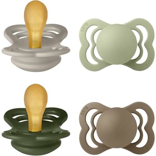 BIBS Supreme Pacifier, 0-6 Months, 4-Pack, Sand/Sage/Hunter Green/Dark Oak