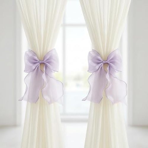 2 Pack French Lace Bow Curtain Tiebacks, Lavender