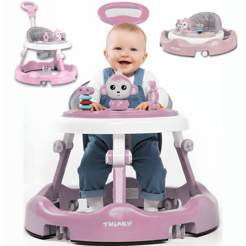 {NEW} Twinky Baby Walker Chair - Pink - 2-in-1 Baby Walker & Walking Trainer