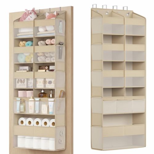 SONGMICS Over-the-Door Organizer, 9-Compartment Door Hanging Storage Shelf, Foldable Closet Hanging Organizer, Metal Hooks, Transparent, Summer Sand