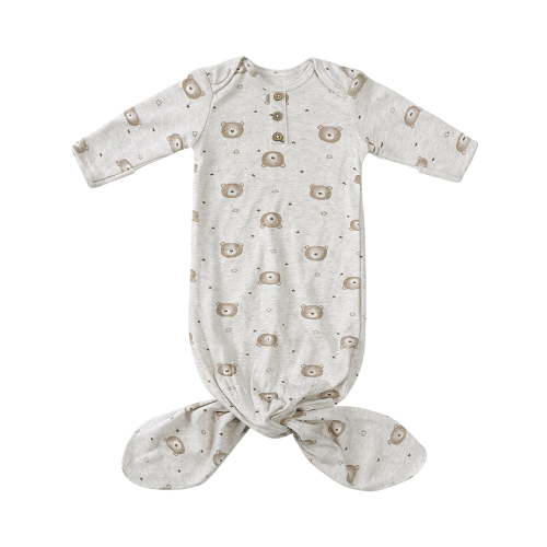 ATAIKU Newborn Baby Knotted Gown Infant Cotton Long Sleeve Sleeper with Mitten Cuffs, Baby Girl and Boy Sleep Gown