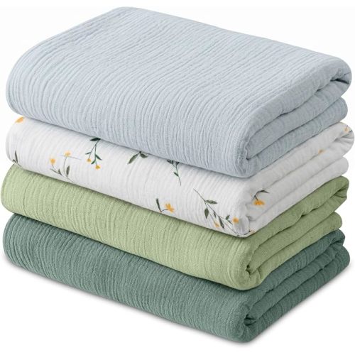 GLLQUEN BABY Muslin Swaddle Blankets for Newborns, Large 40''x38'', 4-Pack | 100% cotton, ultra soft and breathable, gentle on sensitive newborn skin, Multi-use as swaddle wrap, receiving blankets