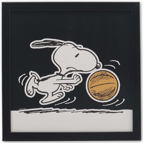 Peanuts Snoopy Dribbling Basketball Framed Wood Wall Decor | Fun Snoopy Basketball Picture for Home