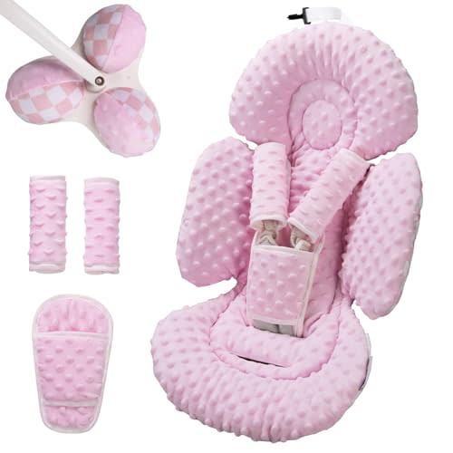 Infant Insert Compatible with 4moms Mamaroo Swing and Infant Carseat, Including 3 Replacement Balls, Reversible Newborn Insert for Baby Swing, Stroller, Bouncer, Soft Fabric - Dotted Pink