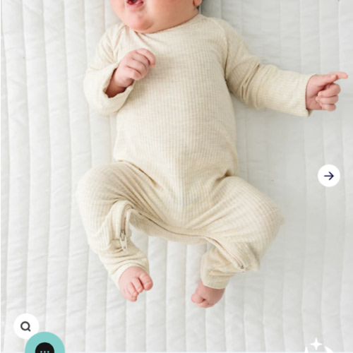Heather Oatmeal Ribbed Crescent Zippy - Little Sleepies