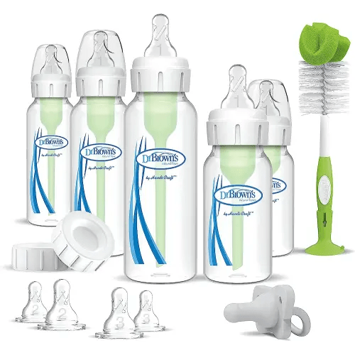 Dr. Brown's Anti-Colic Options+ Newborn Essentials Gift Set with 4oz and 8oz Baby Bottles, Baby Bottle Brush and HappyPaci