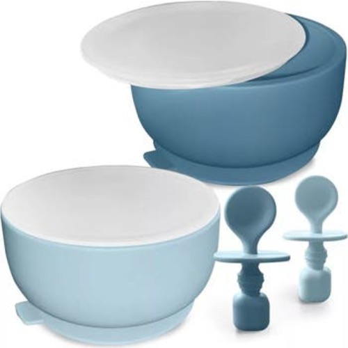 Silicone Baby Feeding Set with Suction Bowls & Spoons, 4-Piece