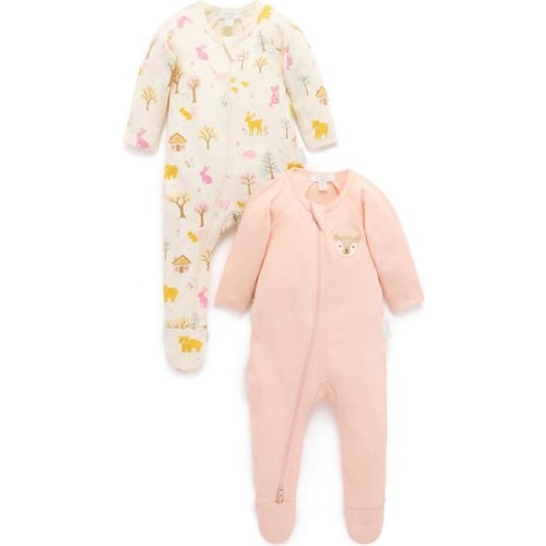 2 Pack Basics Printed Zip Footie Girls, 6-12M