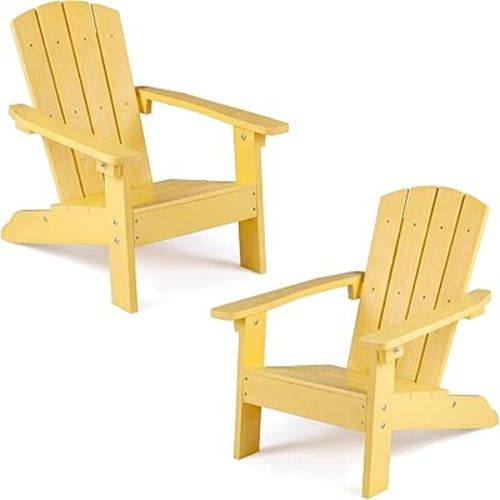 Giantex Kids Adirondack Chair, All-Weather HIPS Children's Outdoor Chair w/Ergonomic Design, Toddler Lawn Chairs for Age 3-8, Kids Beach Chair for Garden Patio Backyard (2,Yellow)