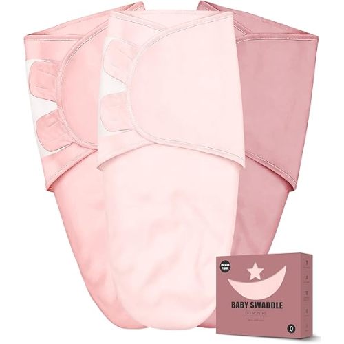 Newborn Swaddle Blanket Wrap 0-3 Months (3-Pack) - Adjustable Infant Sleep Sack, 100% Cotton Anti-Startle Soothing Sack, Soft Breathable Nursery Bedding - Boho Rainbow