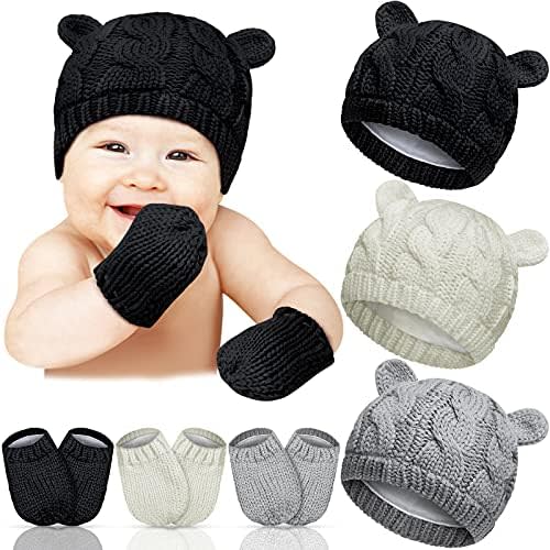 6 Pairs Newborn Winter Beanie Hat Gloves Set for Baby Girls Boys Infant Toddler Knitted Hats Baby Winter Hat for 6-18 Months