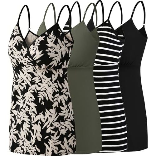 SUIEK Cotton Nursing Tank Tops Maternity Breastfeeding Camis Pregnancy Pjs