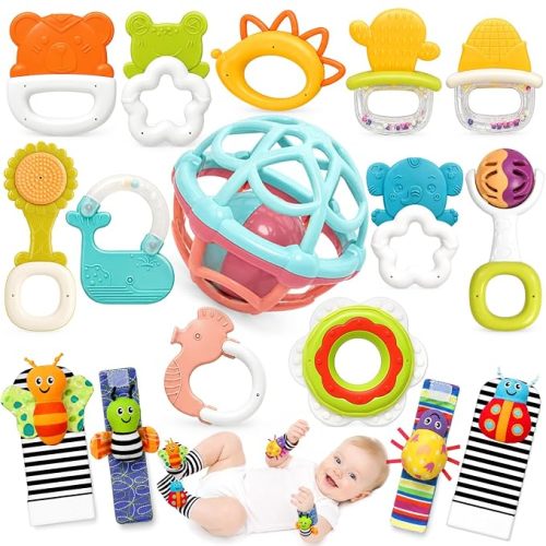 16 Pack Baby Rattles Teething Toys for 0-6 Months, Newborn Infant Toys