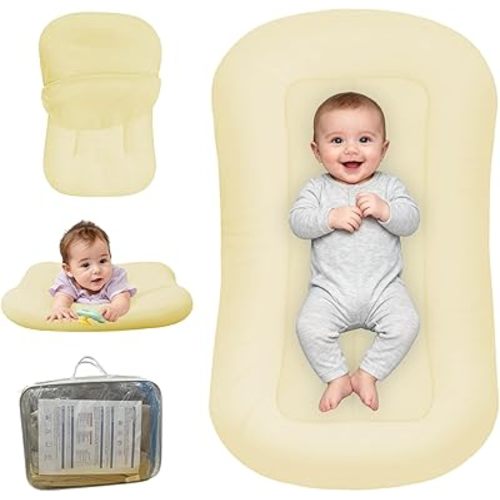 Baby Lounger for Newborn, Bionic Design Baby Lounger, Soft Organic Cotton Breathable Lounger for Infants 0-18 Months (Yellow)