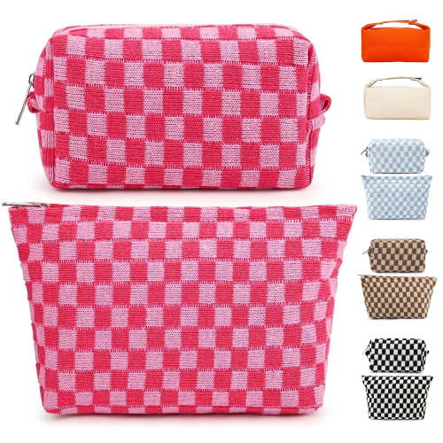 Fammart 2 Pieces Travel Makeup Bag, Checkered Cosmetic Bag Make Up Organizer Case for Women, Small Toiletry Bag Skincare Pouch for Toiletries Accessories Brushes