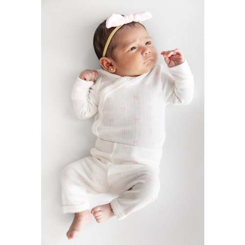 Pointelle Kimono Set in Sweet Pink Bow
