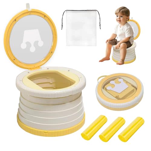 Portable, Foldable Potty seat for Toddler, Training Toilet Seat Emergency Toilet The Bottom Has the Function of Storing Garbage Bags for Car, Camping, (orange color)