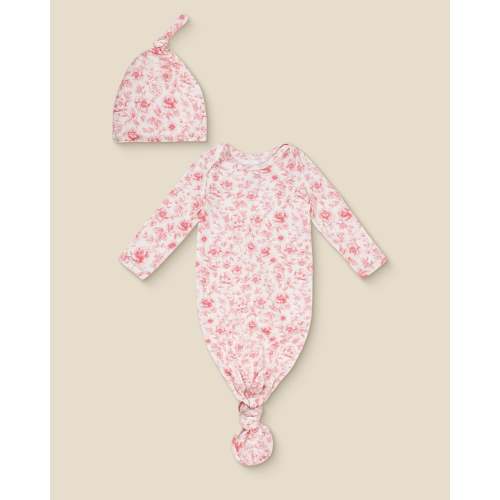 Bamboo Knotted Baby Gown | Pink Toile - Kindred Bravely